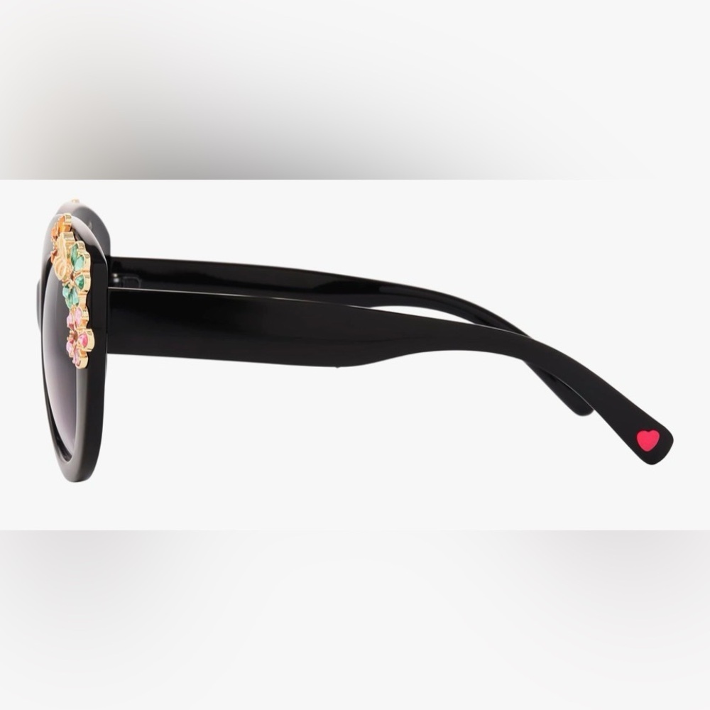 NWT BETSEY JOHNSON SPRING 2026 BLACK FLORAL EMBELLISHED SUNGLASSES!!! - Picture 6 of 7